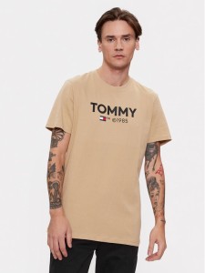 Tommy Jeans T-Shirt Essential DM0DM18264 Beżowy Slim Fit