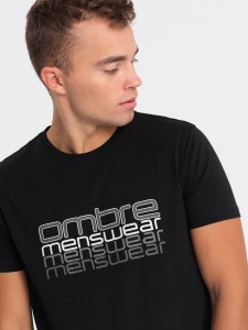 T-shirt męski bawełniany z nadrukiem - czarny V3 OM-TSPT-0160 - XXL
