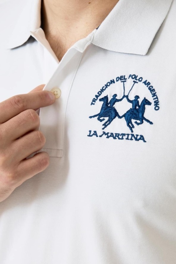 LA MARTINA Białe polo z dużym logo