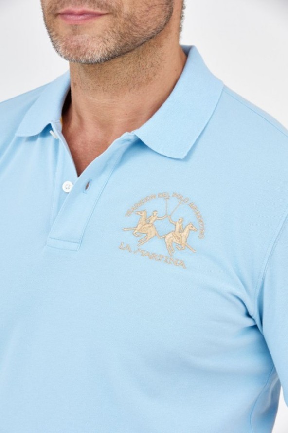 LA MARTINA Błękitna koszulka polo z wyszywanym logo