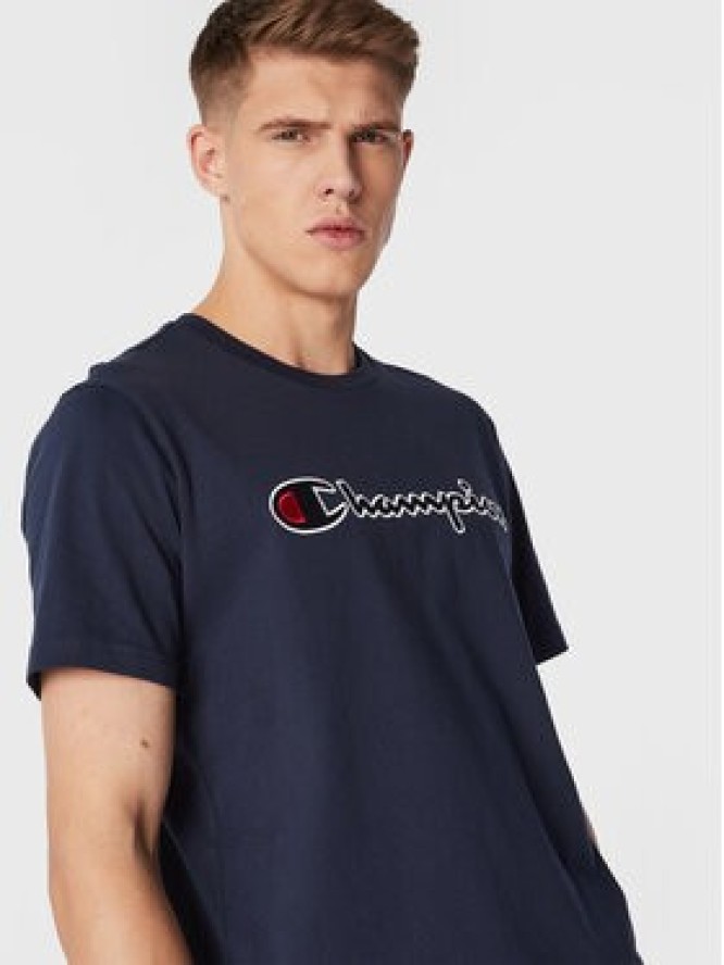 Champion T-Shirt Script Logo Embroidery 218007 Granatowy Regular Fit