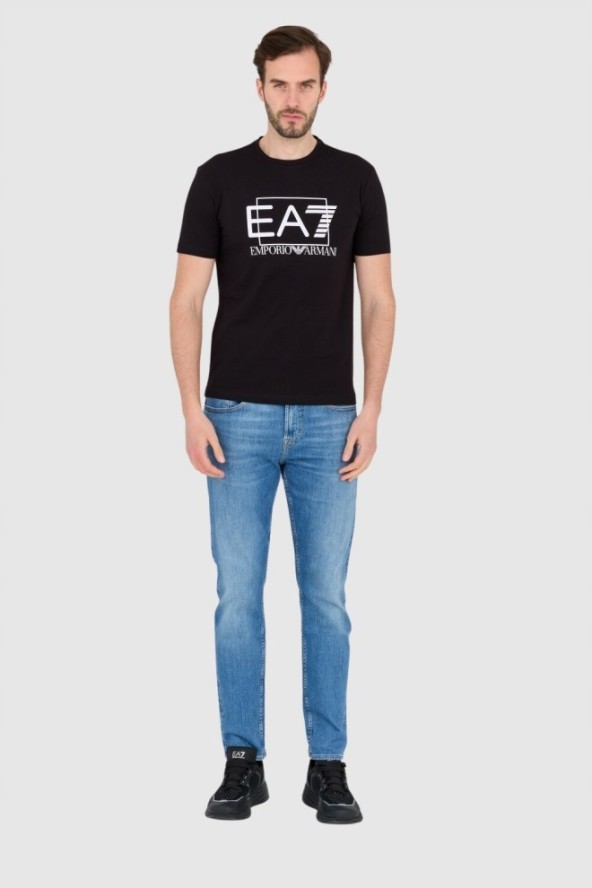 EA7 Czarny męski t-shirt z dużym białym logo