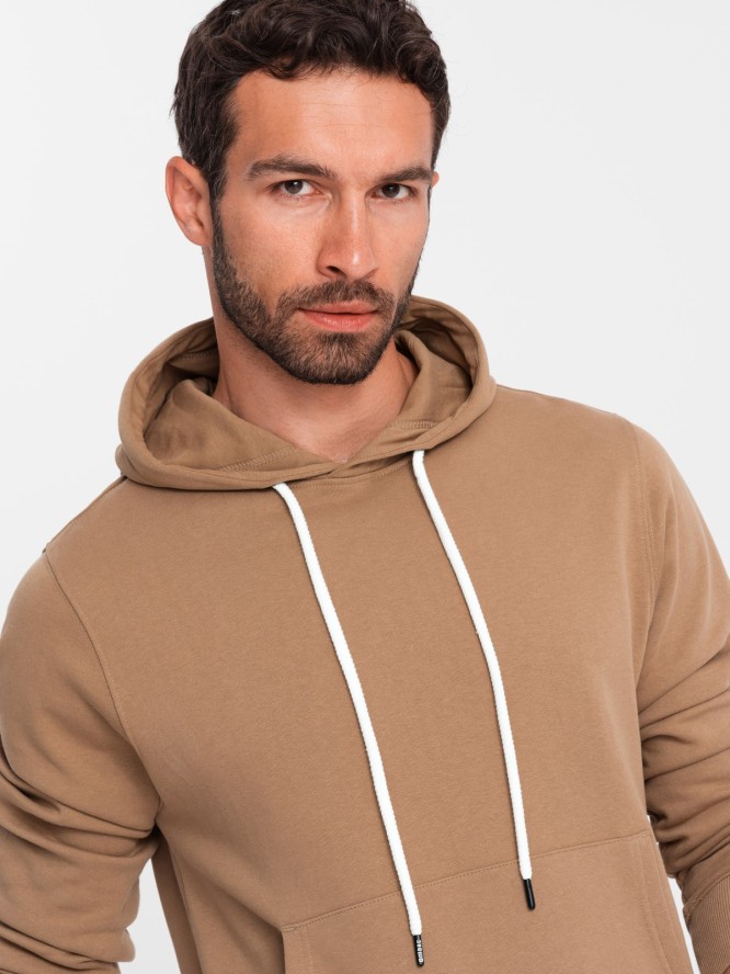Męski komplet dresowy bluza kangurka + szorty – brązowy V2 Z75 - XXL