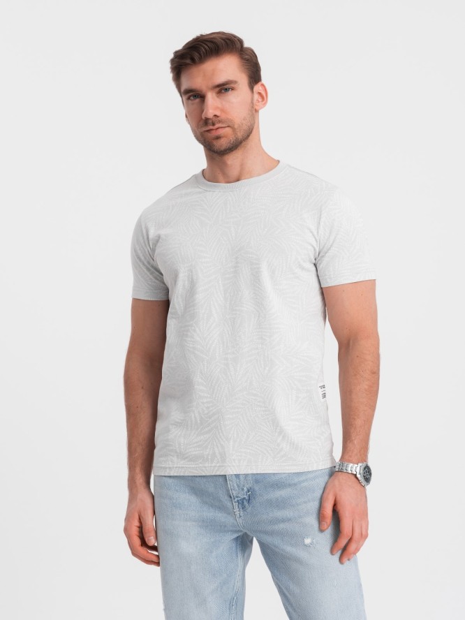Męski t-shirt fullprint w liście palmy - szary V2 OM-TSFP-0182 - XXL