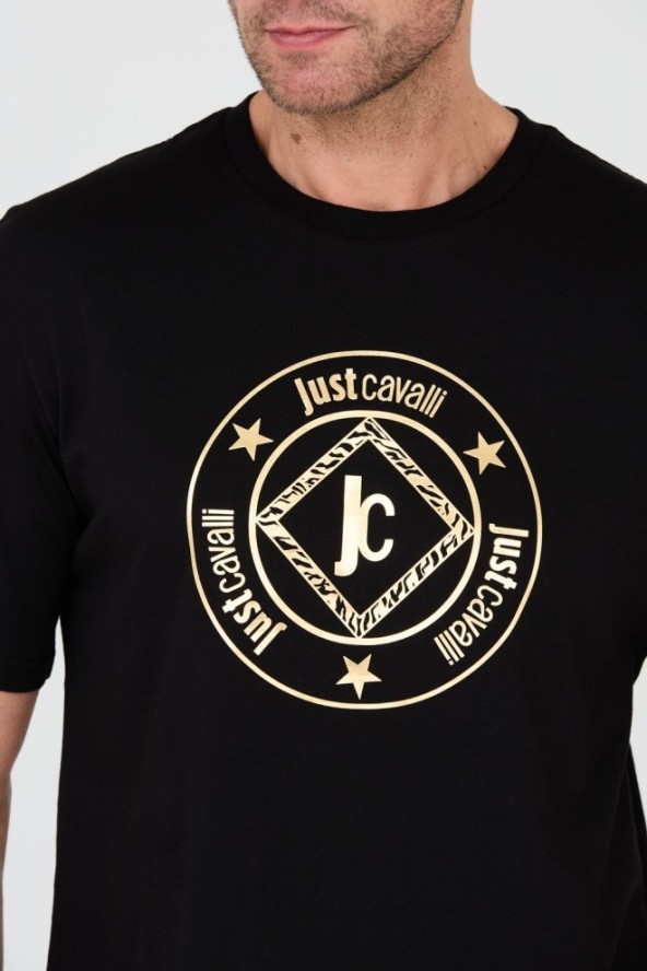 JUST CAVALLI Czarny t-shirt Fiche Gold