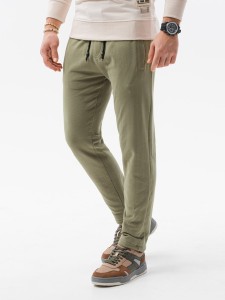 Spodnie męskie dresowe bez ściągacza na nogawce - khaki V1 P946 - M