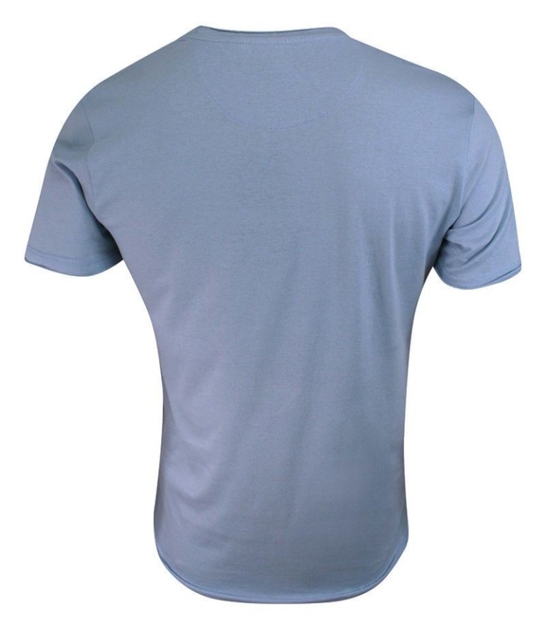 T-Shirt (Koszulka) Niebieski Bez Nadruku, Okrągły Dekolt, Postrzępione Brzegi -BRAVE SOUL