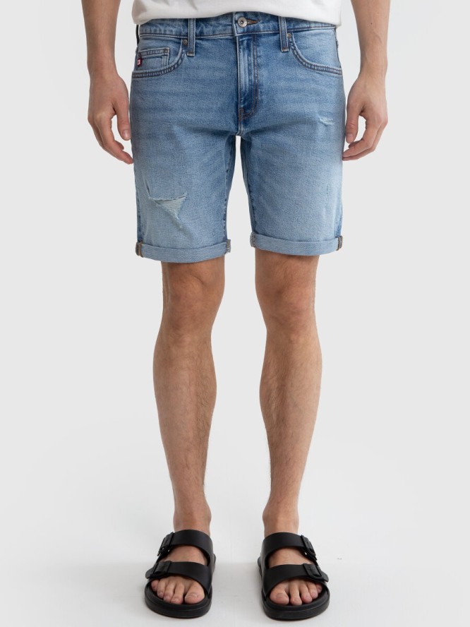 Szorty męskie jeansowe z przetarciami niebieskie Aden 216