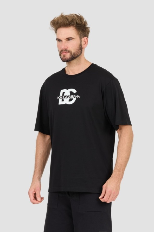 DOLCE & GABBANA Czarny t-shirt z dużym logo