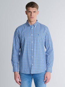 Koszula męska w drobną kratę niebieska Mowerin 401