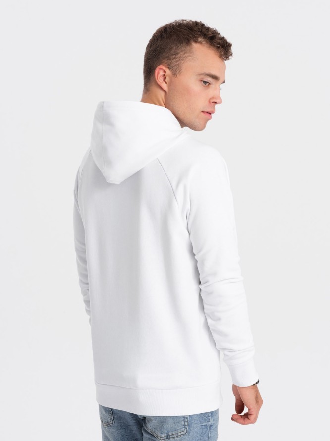 Męska bluza nierozpinana z kapturem i nadrukiem - biała V1 OM-SSPS-0153 - XXL