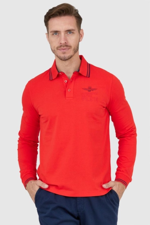 AERONAUTICA MILITARE Czerwony long sleeve polo