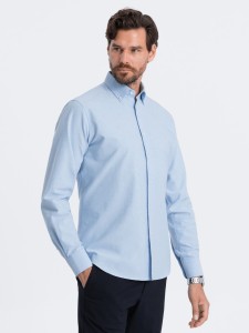 Klasyczna bawełniana męska koszula Oxford REGULAR – niebieska V2 OM-SHOS-0114 - XXL