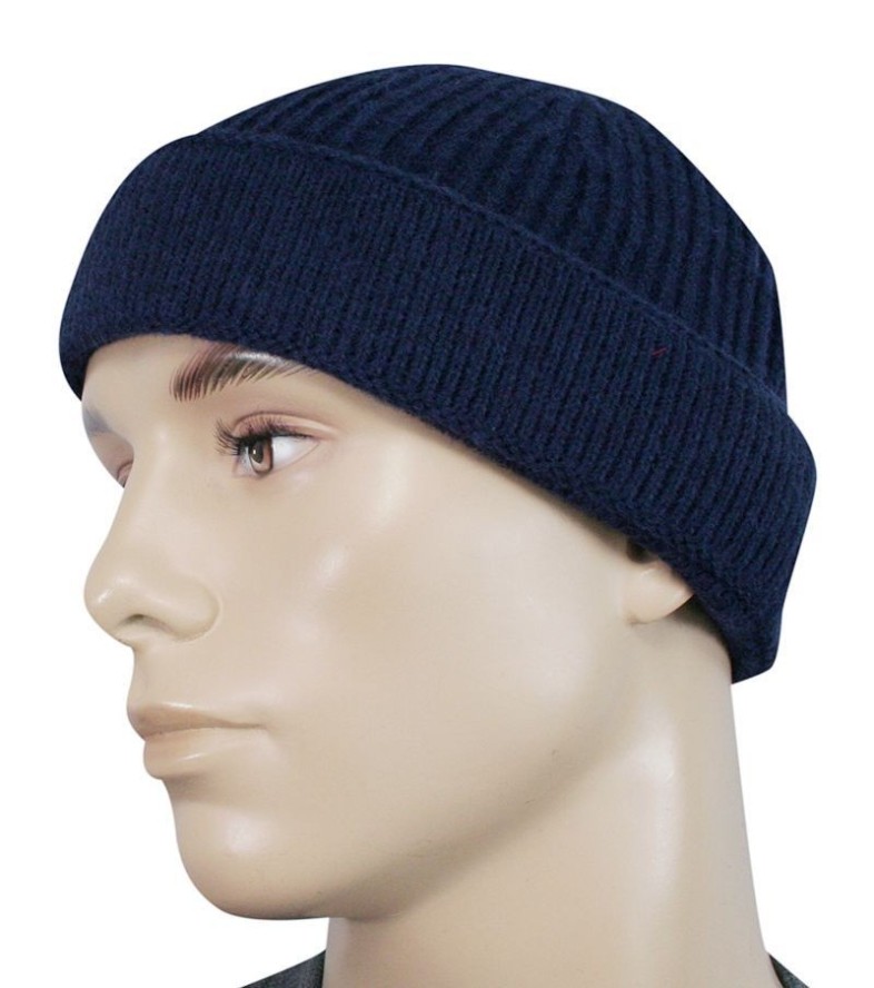 Czapka Męska, Granatowa Beanie, Jesienno-Zimowa, Prążkowana, Odwijana -PAKO JEANS