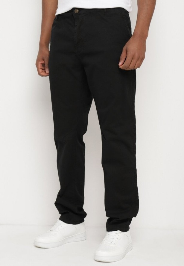 Czarne Bawełniane Spodnie Regular z Kieszeniami Anrodea