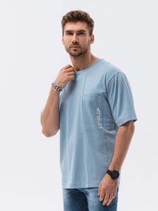 T-shirt męski bawełniany OVERSIZE - niebieski V4 S1628 - L