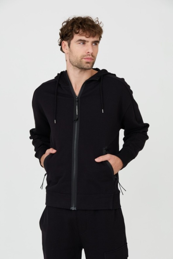 C.P. COMPANY Czarna bluza z kapturem Hooded Open