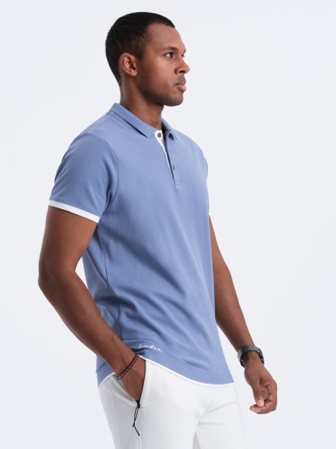 Męska bawełniana koszulka polo z kontrastowymi wykończeniami – niebieska V3 OM-POSS-0113 - XXL