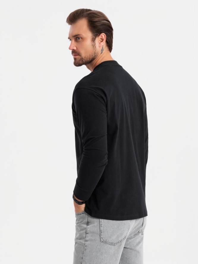 Męski longsleeve bawełniany LOOSE FIT z okrągłym dekoltem – czarny V1 OM-LSBC-0129 - XXL