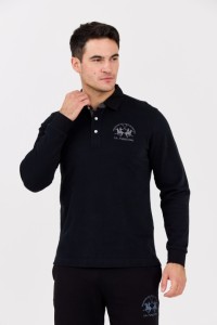 LA MARTINA Czarny męski longsleeve polo HEAVY JERSEY