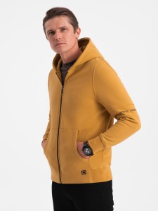 Bluza męska rozpinana hoodie z nadrukami - musztardowa V2 B1423 - M