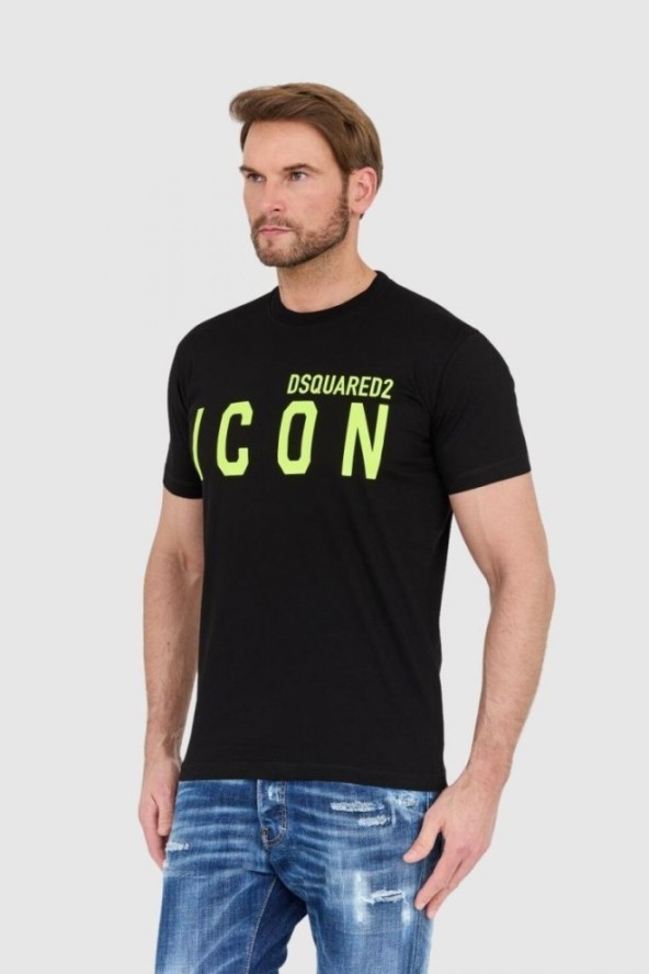 DSQUARED2 Czarny t-shirt męski z neonowym logo icon