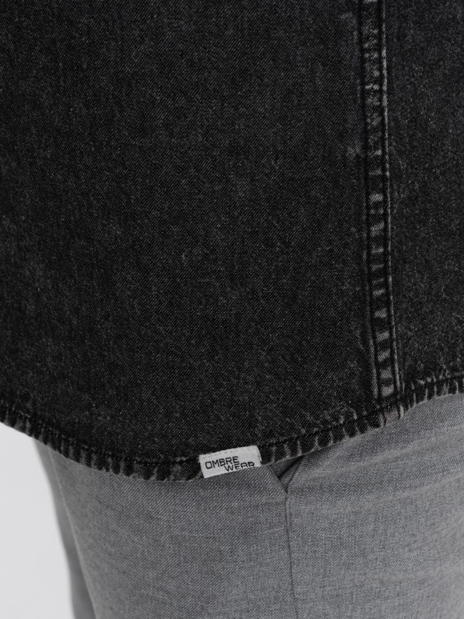 Koszula męska jeansowa na zatrzaski z kieszonkami - czarna V3 OM-SHDS-0115 - XXL