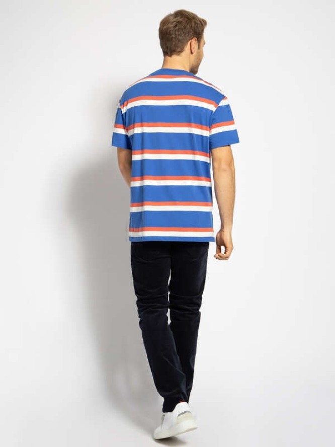 LEE SEASONAL STRIPE LOGO MĘSKI T-SHIRT RELAXED FIT SUMMER BLUE L61FBSNJ