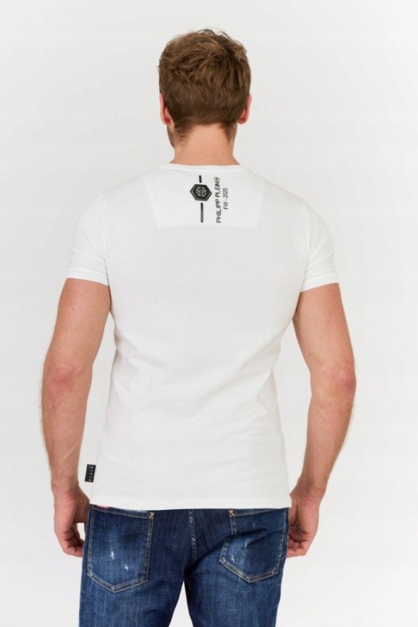 PHILIPP PLEIN Biały t-shirt z czaszką i logo