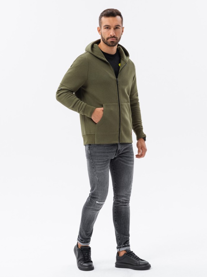 Bluza męska rozpinana hoodie z nadrukami - khaki V4 B1423 - S