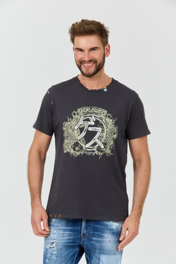 GUESS Szary t-shirt Japanese Ideog