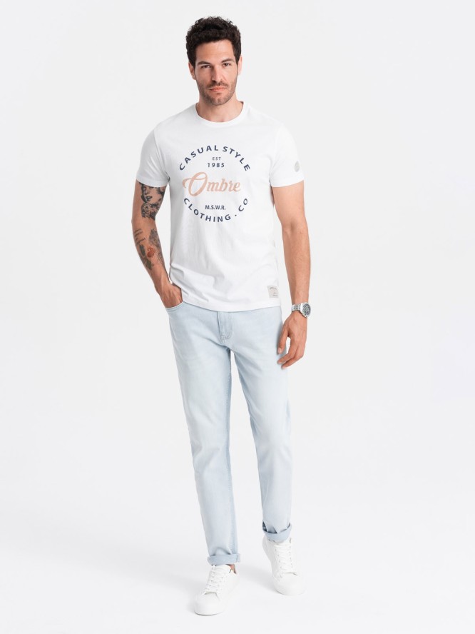 T-shirt męski z nadrukiem Ombre Casual Style – biały V1 OM-TSPT-0144 - XXL