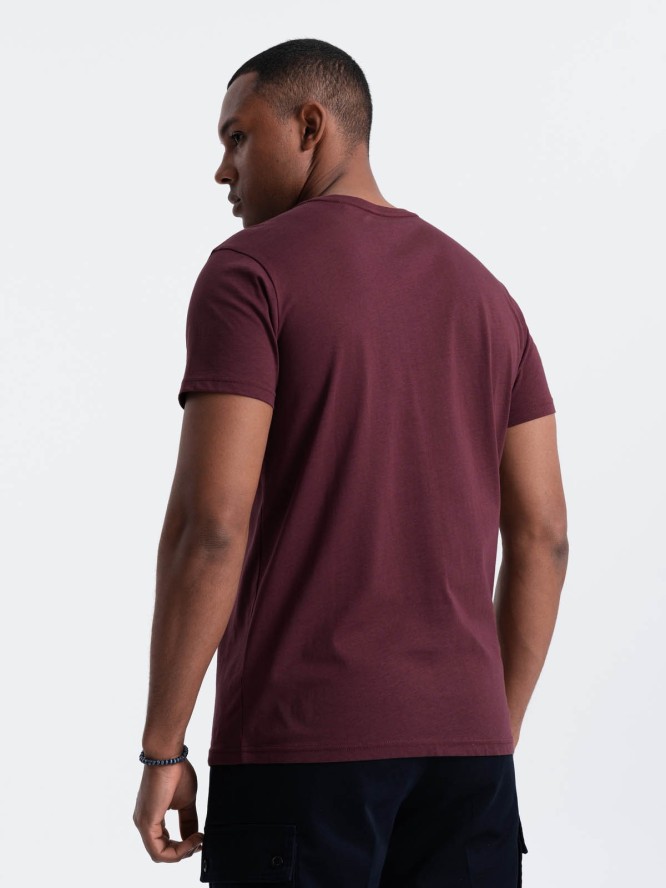 Klasyczny T-shirt męski bawełniany BASIC - bordowy V10 OM-TSBS-0146 - XXL