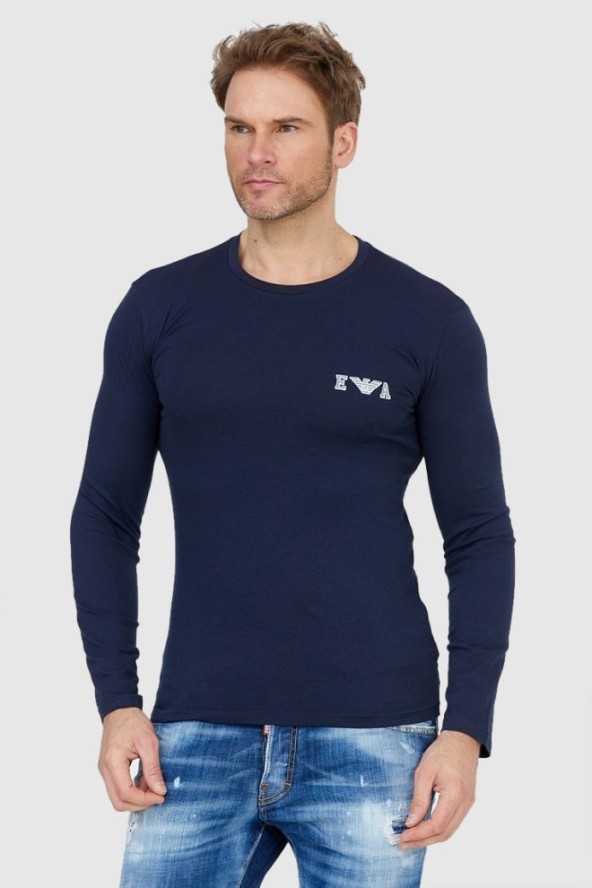 EMPORIO ARMANI Granatowy longsleeve męski z szarym logo