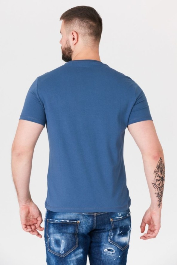 GUESS Niebieski t-shirt męski z aplikacją z logo