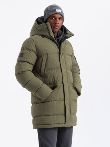 Outdoorowa długa męska kurtka parka – oliwkowa V4 OM-JALJ-0201 - XXL