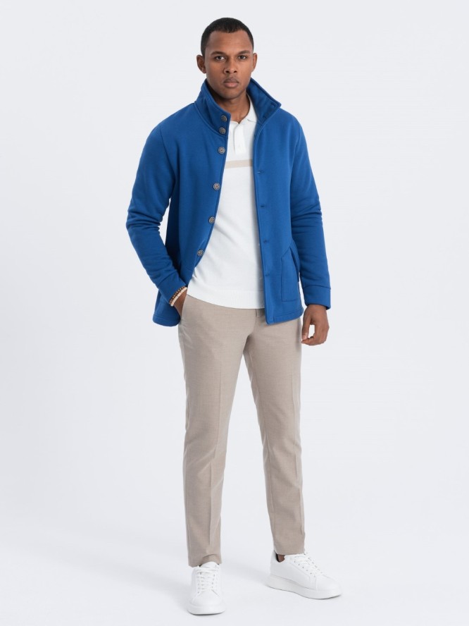 Bluza męska casual ze stójką zapinana na guziki - niebieska V1 OM-SSZP-0171 - L