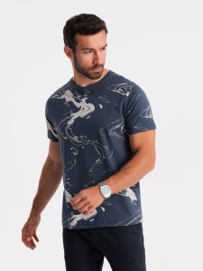 Bawełniany t-shirt męski w esy-floresy – granatowy V1 OM-TSFP-0184 - XXL