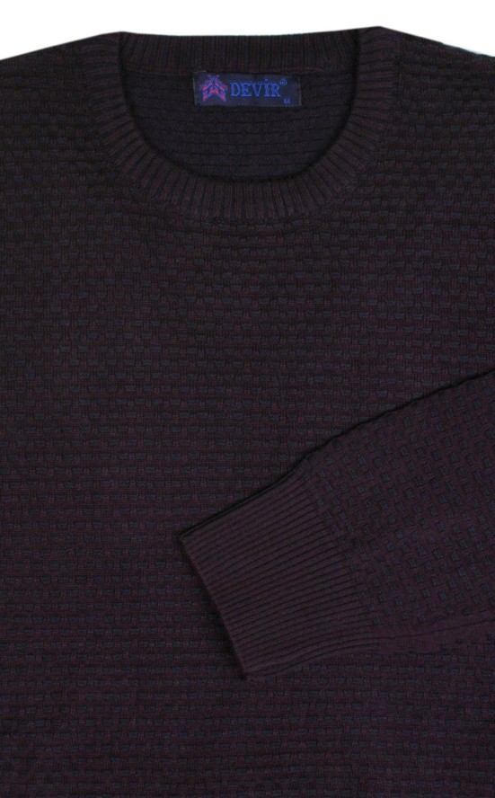 Sweter Bawełniany z Okrągłym Dekoltem (U-neck), Męski -DEVIR- Ciemne Bordo