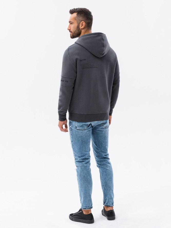 Bluza męska rozpinana hoodie z nadrukami - grafitowa V1 B1423 - L