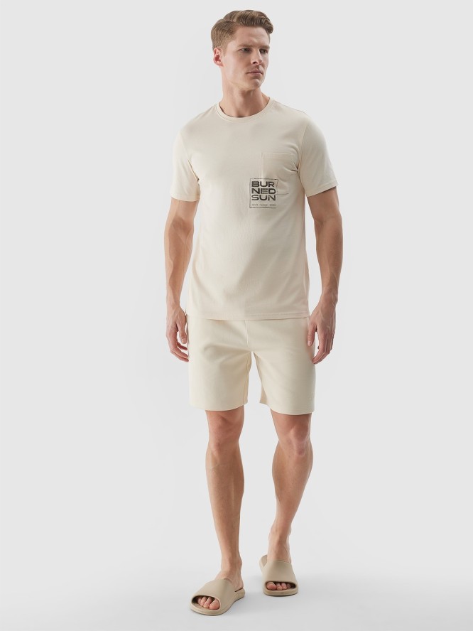 T-shirt regular z bawełny organicznej z nadrukiem męski - beżowy