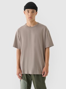 T-shirt oversize gładki męski - brązowy