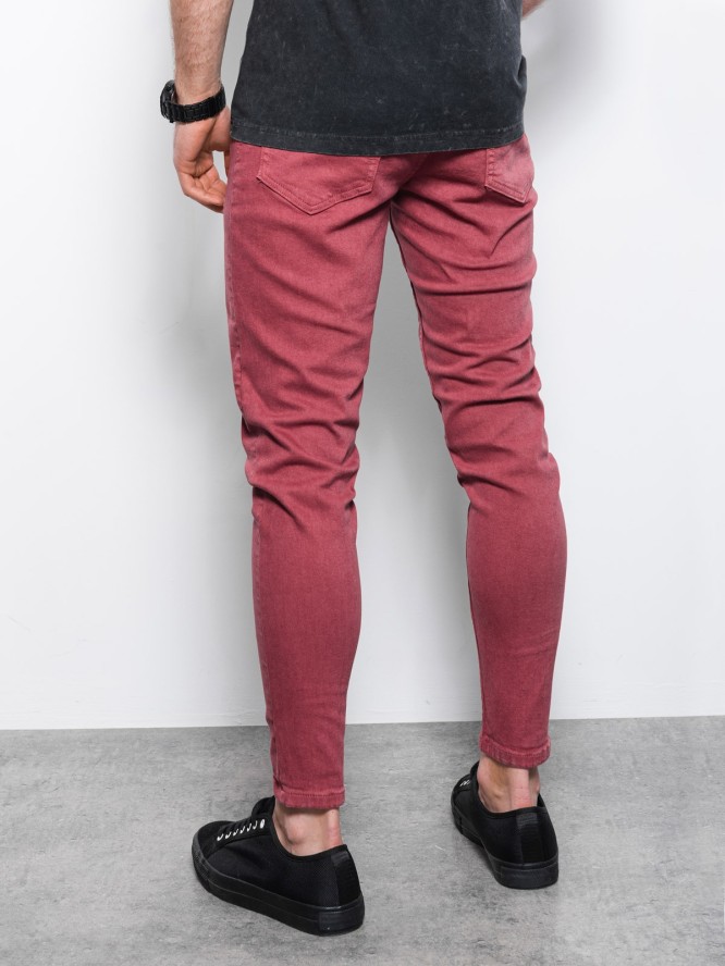 Spodnie męskie jeansowe o kroju SLIM FIT - czerwone V7 P1058 - M