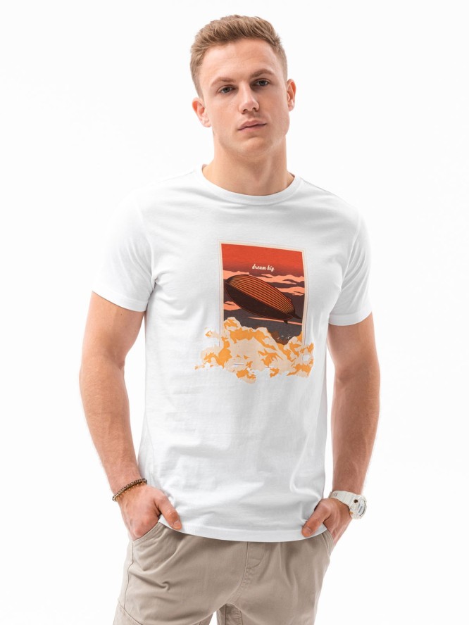 T-shirt męski z nadrukiem - biały V-10A S1434 - XXL