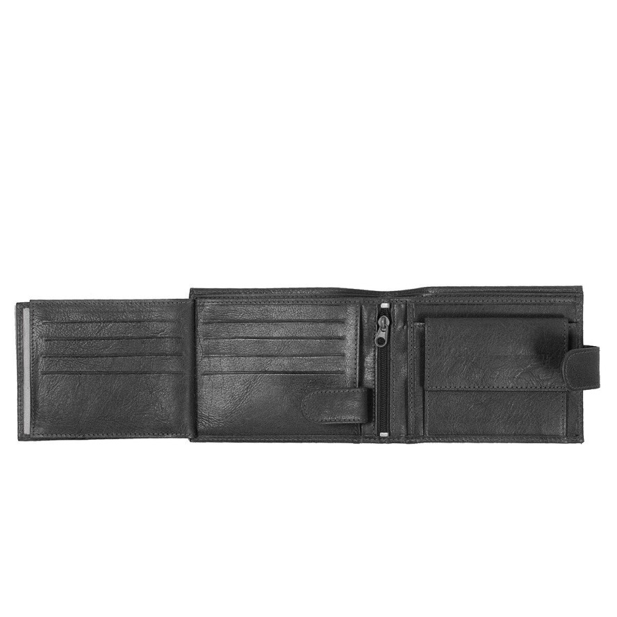 MUSTANG Triest Wallet Side Opening MĘSKI SKÓRZANY PORTFEL PREMIUM POJEMNY NA KARTY SKÓRA BLACK 06.102800