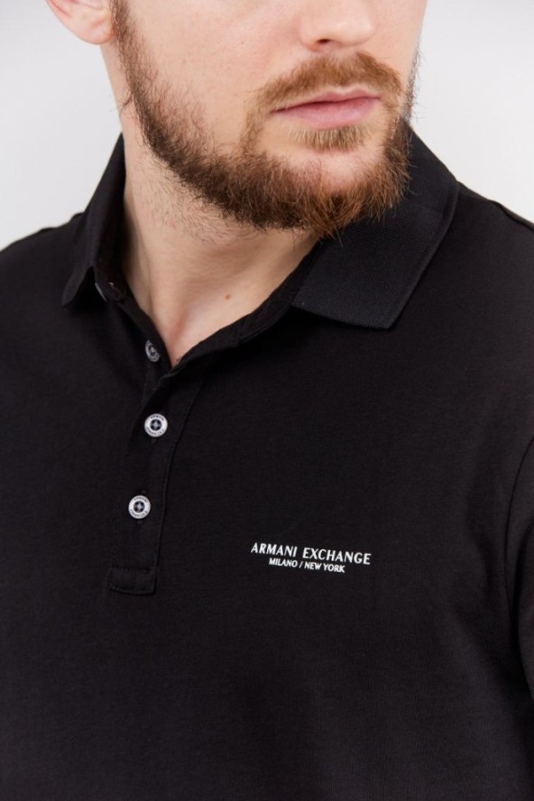 ARMANI EXCHANGE Czarna koszulka polo z białym logo