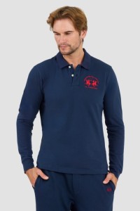 LA MARTINA Granatowy longsleeve polo Piquet Stretch