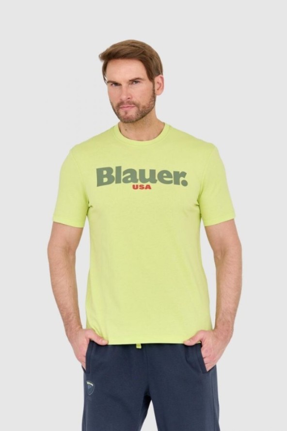 BLAUER Zielony męski t-shirt z dużym logo