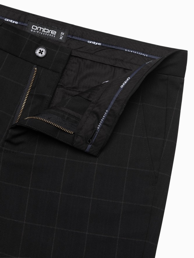 Spodnie męskie o klasycznym kroju w delikatną kratę - czarne V5 OM-PACP-0187 - XXL