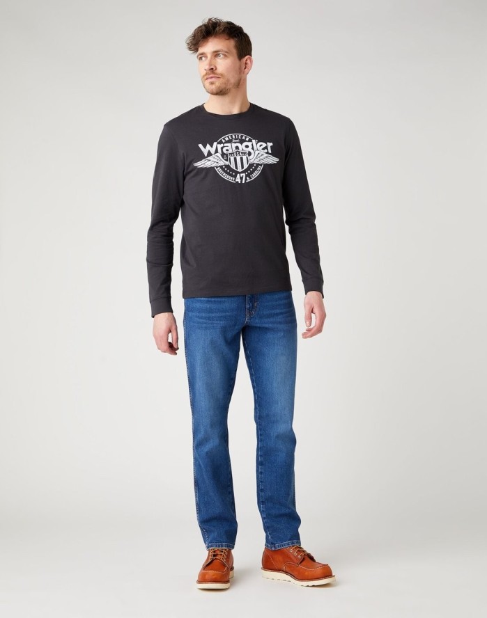 WRANGLER LS AMERICANA TEE MĘSKA KOSZULKA Z DŁUGIM RĘKAWEM FADED BLACK W7J5D3XV6